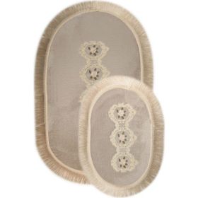 Bonny Home 2'li Gri Shems Dantelli ve Saçaklı Klozet ve Banyo Halısı
