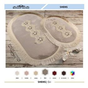 Bonny Home 2'li Gri Shems Dantelli ve Saçaklı Klozet ve Banyo Halısı