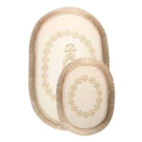 Bonny Home 2'li Krem Exclusive Oval Püsküllü Banyo Halısı