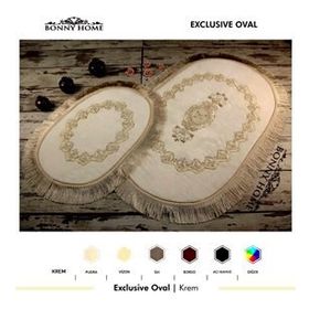 Bonny Home 2'li Krem Exclusive Oval Püsküllü Banyo Halısı