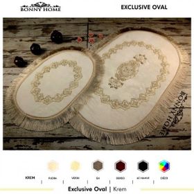 Bonny Home 2'li Krem Exclusive Oval Püsküllü Banyo Halısı
