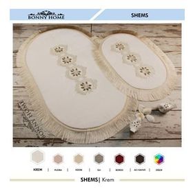 Bonny Home 2'li Krem Shems Dantelli ve Saçaklı Klozet ve Banyo Halısı