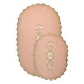 Bonny Home 2'li Lisa Pudra Dantelli Fransız Çeyizlik Klozet ve Banyo Halısı