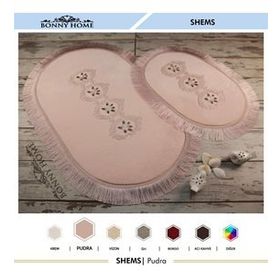 Bonny Home 2'li Pudra Shems Dantelli ve Saçaklı Klozet ve Banyo Halısı
