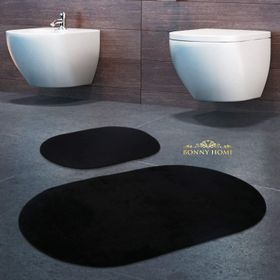 Bonny Home 2'li Siyah Rixos Kaymaz Tabanlı Klozet ve Banyo Halısı