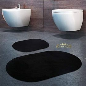 Bonny Home 2'li Siyah Rixos Kaymaz Tabanlı Klozet ve Banyo Halısı