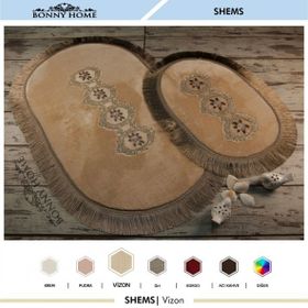 Bonny Home 2'li Vizon Shems Dantelli ve Saçaklı Klozet ve Banyo Halısı