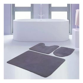 Bonny Home 3'lü Düz Gri Unicolor Kaymaz Klozet ve Banyo Halısı