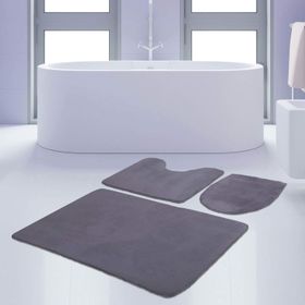 Bonny Home 3'lü Düz Gri Unicolor Kaymaz Klozet ve Banyo Halısı