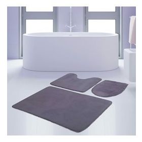 Bonny Home 3'lü Düz Gri Unicolor Kaymaz Klozet ve Banyo Halısı