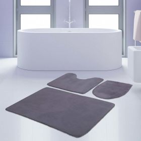 Bonny Home 3'lü Düz Gri Unicolor Kaymaz Klozet ve Banyo Halısı
