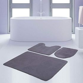 Bonny Home 3'lü Düz Gri Unicolor Kaymaz Klozet ve Banyo Halısı