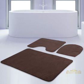 Bonny Home 3'lü Düz Kahve Unicolor Kaymaz Klozet ve Banyo Halısı