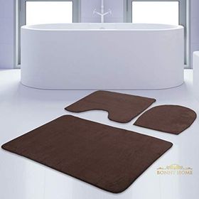 Bonny Home 3'lü Düz Kahve Unicolor Kaymaz Klozet ve Banyo Halısı