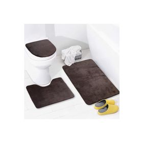 Bonny Home 3'lü Düz Kahve Unicolor Kaymaz Klozet ve Banyo Halısı