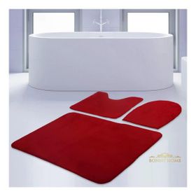 Bonny Home 3'lü Düz Kırmızı Unicolor Kaymaz Klozet ve Banyo Halısı