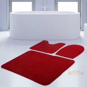 Bonny Home 3'lü Düz Kırmızı Unicolor Kaymaz Klozet ve Banyo Halısı