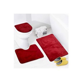 Bonny Home 3'lü Düz Kırmızı Unicolor Kaymaz Klozet ve Banyo Halısı