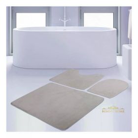 Bonny Home 3'lü Düz Krem Unicolor Kaymaz Klozet ve Banyo Halısı