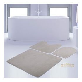 Bonny Home 3'lü Düz Krem Unicolor Kaymaz Klozet ve Banyo Halısı