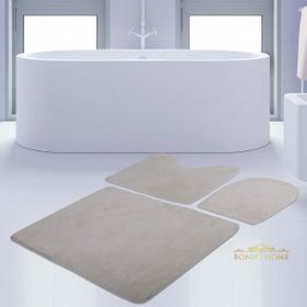 Bonny Home 3'lü Düz Krem Unicolor Kaymaz Klozet ve Banyo Halısı