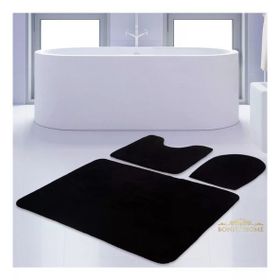 Bonny Home 3'lü Düz Siyah Unicolor Kaymaz Klozet ve Banyo Halısı