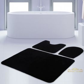 Bonny Home 3'lü Düz Siyah Unicolor Kaymaz Klozet ve Banyo Halısı