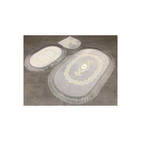 Bonny Home 3'lü Gri Exclusive Oval Püsküllü Klozet Takımı ve Banyo Halısı