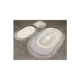 Bonny Home 3'lü Gri Exclusive Oval Püsküllü Klozet Takımı ve Banyo Halısı