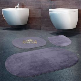 Bonny Home 3'lü Gri Rixos Kaymaz Tabanlı Klozet ve Banyo Halısı