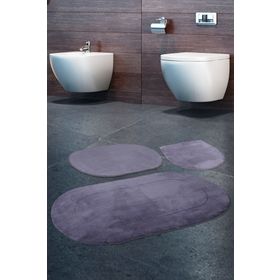 Bonny Home 3'lü Gri Rixos Kaymaz Tabanlı Klozet ve Banyo Halısı