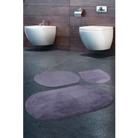 Bonny Home 3'lü Gri Rixos Kaymaz Tabanlı Klozet ve Banyo Halısı