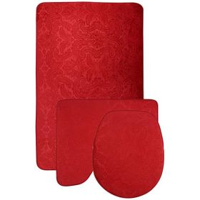 Bonny Home 3'lü Kırmızı Ultrasoft Desenli Klozet ve Banyo Halısı