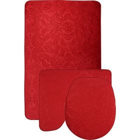 Bonny Home 3'lü Kırmızı Ultrasoft Desenli Klozet ve Banyo Halısı