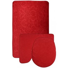Bonny Home 3'lü Kırmızı Ultrasoft Desenli Klozet ve Banyo Halısı