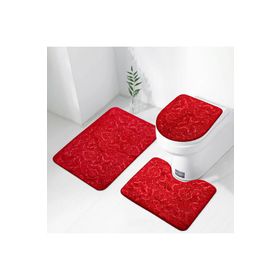 Bonny Home 3'lü Kırmızı Ultrasoft Desenli Klozet ve Banyo Halısı