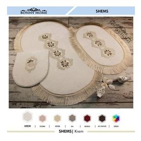Bonny Home 3'lü Krem Shems Dantelli ve Saçaklı Klozet ve Banyo Halısı