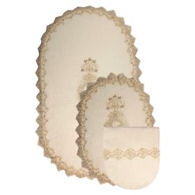 Bonny Home 3'lü Lisa Krem Dantelli Çeyizlik Klozet ve Banyo Halısı