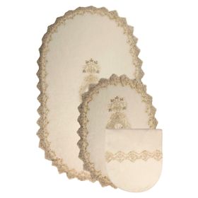 Bonny Home 3'lü Lisa Krem Dantelli Çeyizlik Klozet ve Banyo Halısı