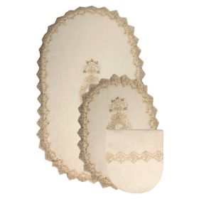 Bonny Home 3'lü Lisa Krem Dantelli Çeyizlik Klozet ve Banyo Halısı