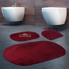 Bonny Home 3'lü Mürdüm Rixos Kaymaz Tabanlı Klozet ve Banyo Halısı