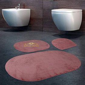 Bonny Home 3'lü Pudra Rixos Kaymaz Tabanlı Klozet ve Banyo Halısı