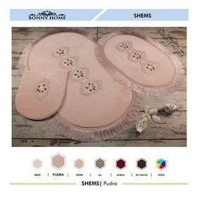 Bonny Home 3'lü Pudra Shems Dantelli ve Saçaklı Klozet ve Banyo Halısı