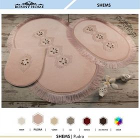 Bonny Home 3'lü Pudra Shems Dantelli ve Saçaklı Klozet ve Banyo Halısı