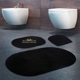 Bonny Home 3'lü Siyah Rixos Kaymaz Tabanlı Klozet ve Banyo Halısı