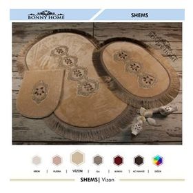 Bonny Home 3'lü Vizon Shems Dantelli ve Saçaklı Klozet ve Banyo Halısı