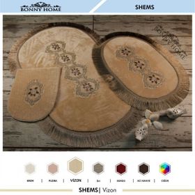 Bonny Home 3'lü Vizon Shems Dantelli ve Saçaklı Klozet ve Banyo Halısı
