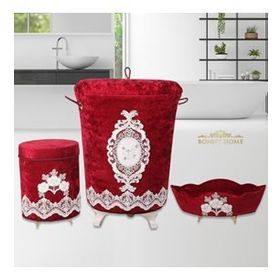 Bonny Home Lisa Kirli Bordo Çamaşır Sepeti Seti