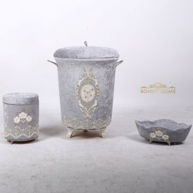 Bonny Home Lisa Kirli Gri Çamaşır sepeti seti
