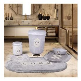 Bonny Home Shems Gri 6 Parça Dantelli Kirli Çamaşır Sepeti + Banyo Paspası Seti